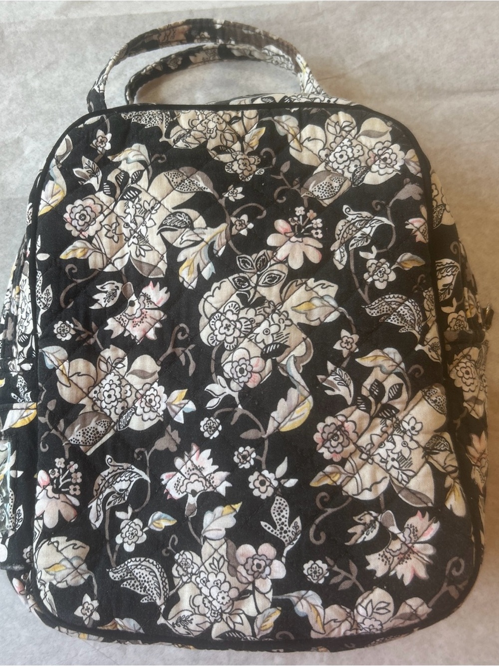 Vera Bradley Quilted Insulated Lunch Bag Box Black Floral Print Flower Handle